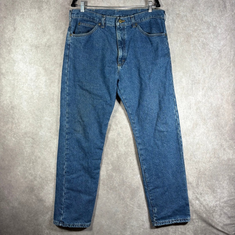 Vintage LL Bean Jeans Mens 34x32 Blue Denim Plaid Flannel Lined Straight Leg